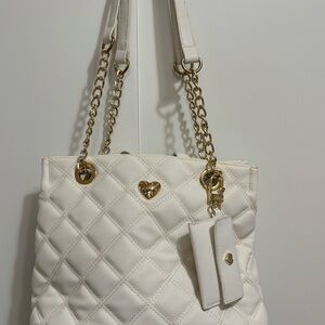 Betsey Johnson Quilted White Faux Leather Shoulder Satchel Tote